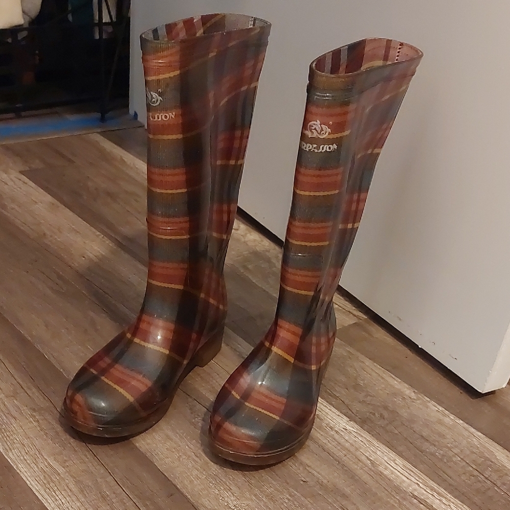 Surpasson Women's Plaid Rain Boots - Size 37
